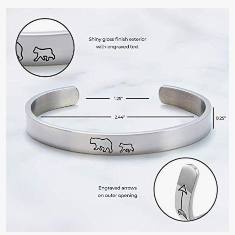 Mint & Lily Mama Bear and Her Cub Cuff Stainless Steel Women’s Bracelet